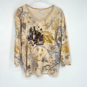 Cactus Bay‎ Top Womens XL Wine Embellished Jewel Pinot Noir Y2K Floral Sparkle